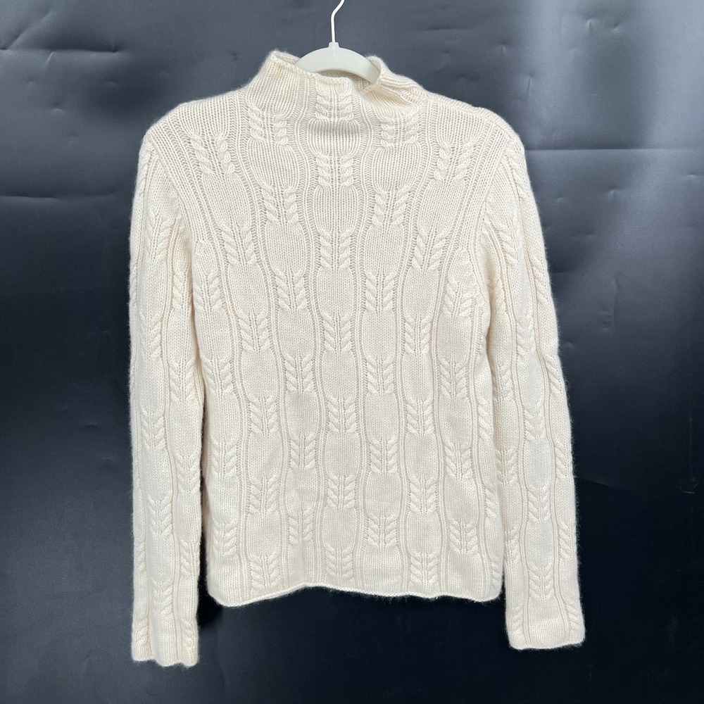 Pure‎ Cashmere 100% mock neck cream sweater cottagecore fisherman coastal mod L